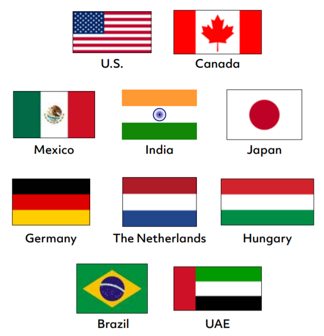 Flags of the top 10 counties who were represented at the 2018 conference
